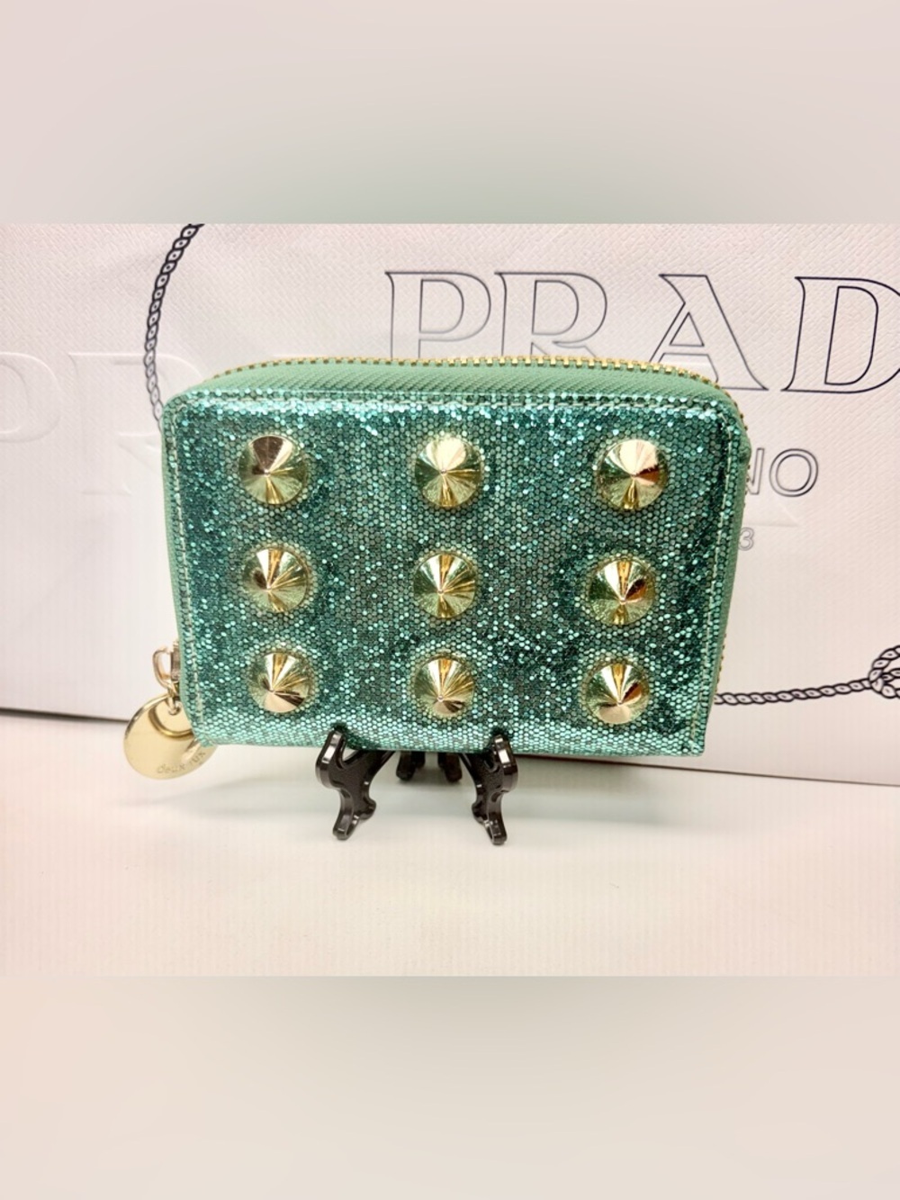 Mint Green Glitter Stud Zip Wallet